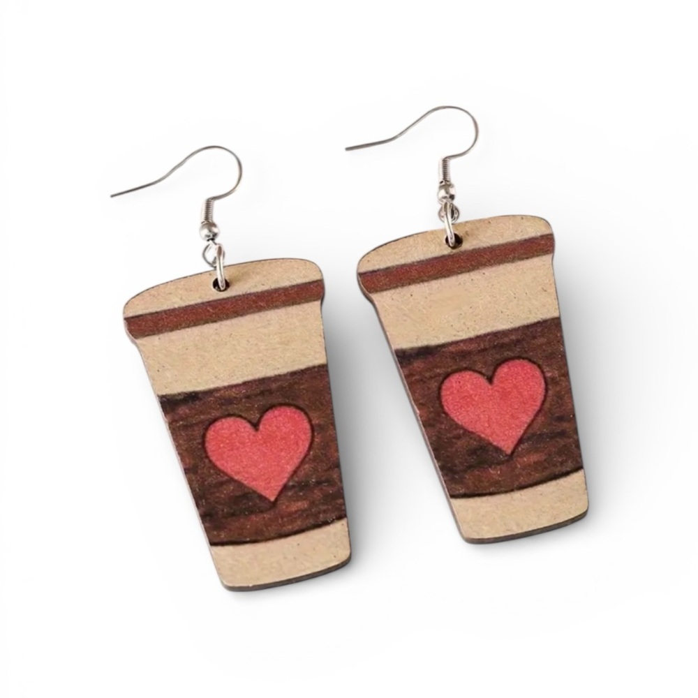 Red Heart Coffee Cup Earrings